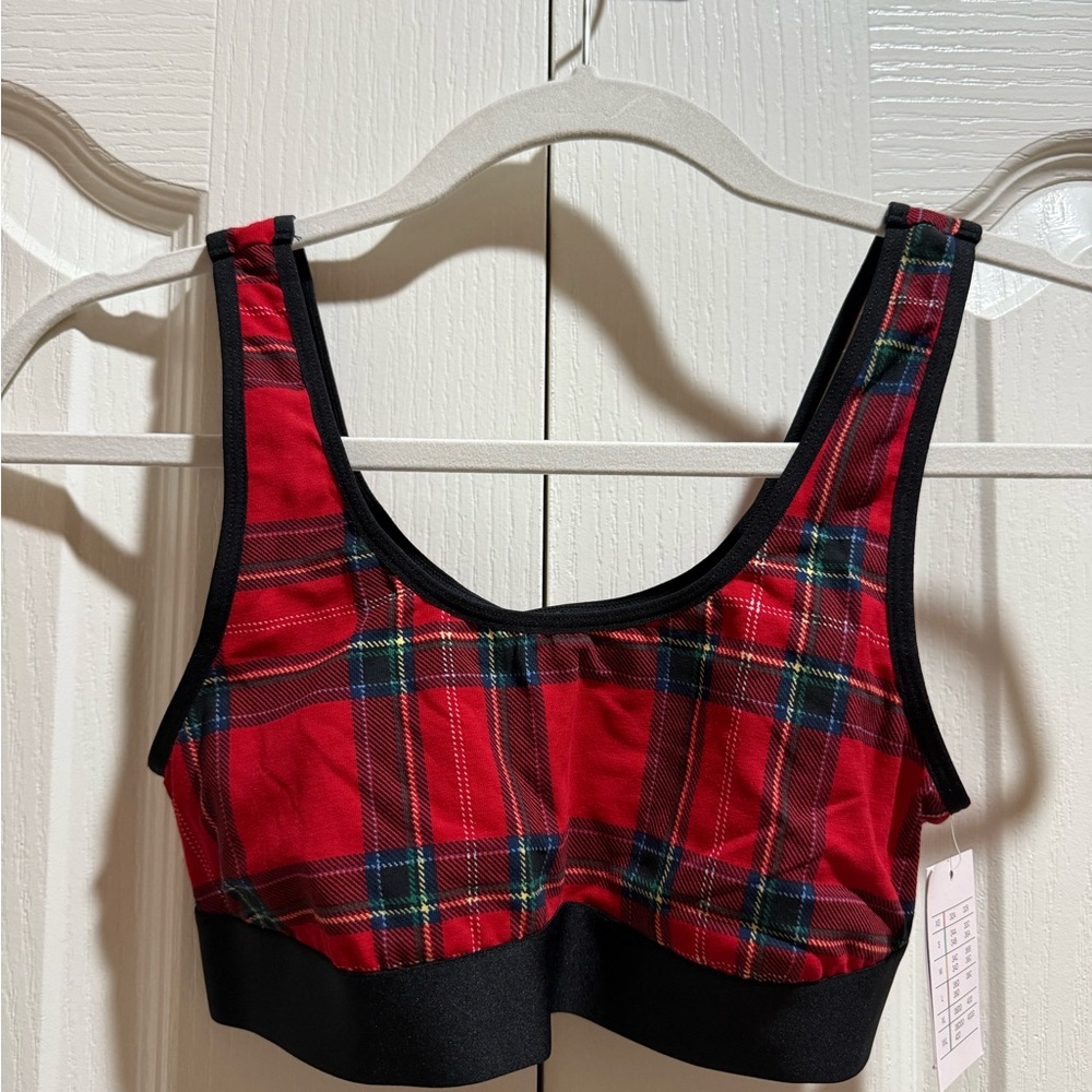 Auden Red and Black Plaid Sports Bra Size S